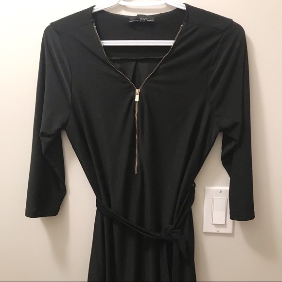 3/4 Sleeve Black Dress with Belt - Picture 5 of 8